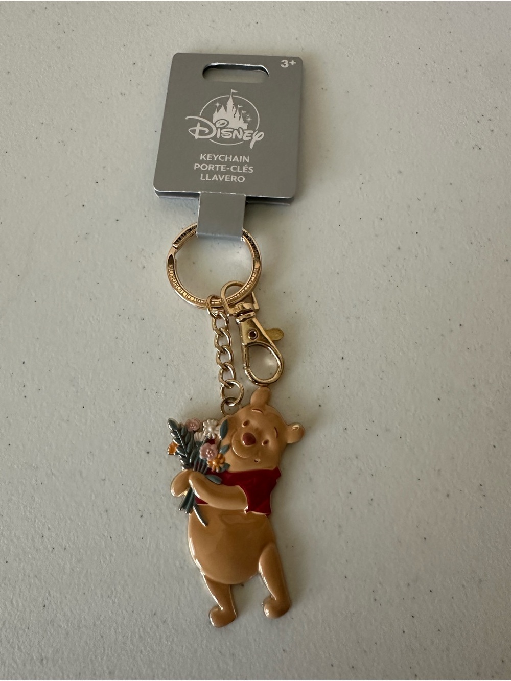 Disney Gold-Tone Winnie the Pooh Keychain with Red Scarf NWT